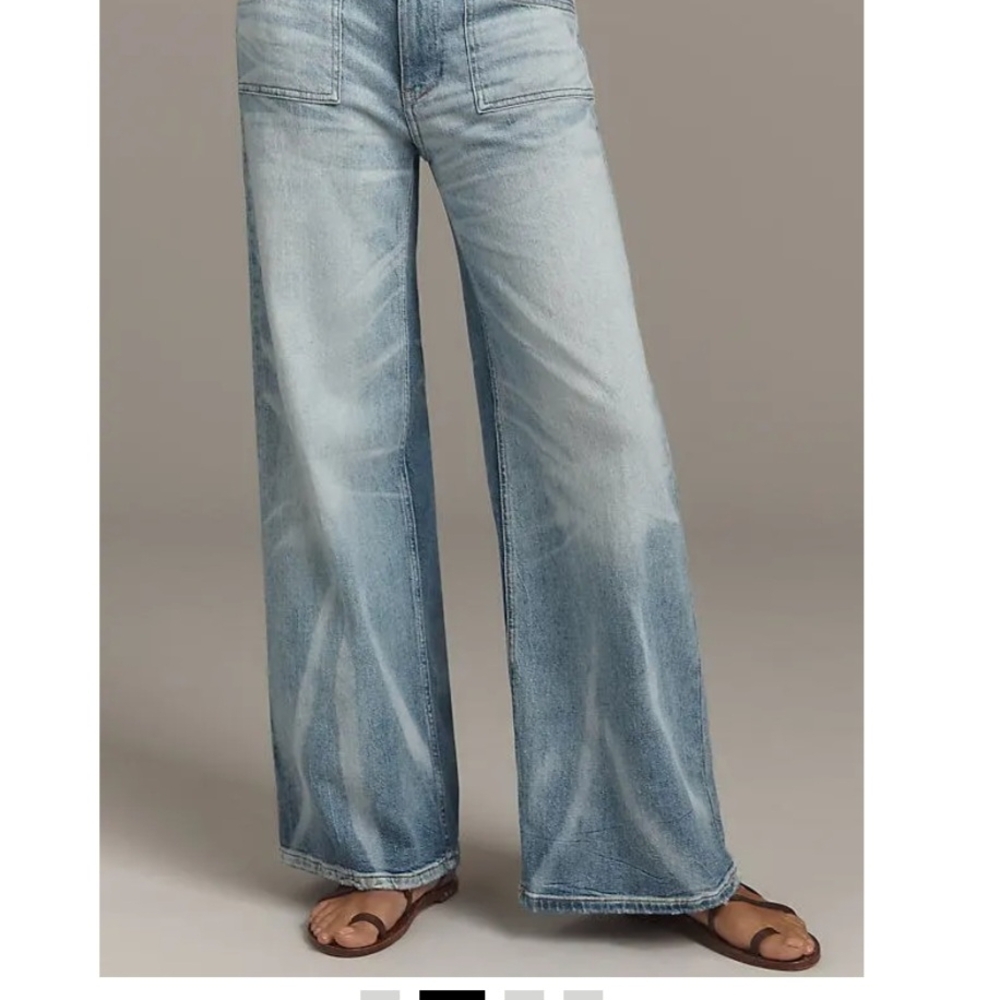 Pilcro Light Blue Wide Leg Patch-Front Jeans